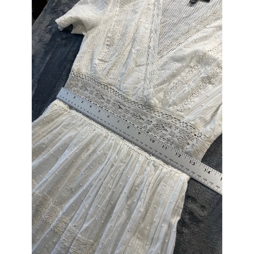 Lulus Small White Maxi Dress Swiss Dot Crochet Lace Wrap V-Neck Short Sleeve - Picture 4 of 10